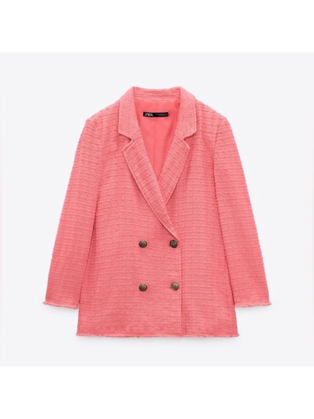 Zara Pink Coral Tweed Double Breasted Oversized Blazer Size M Blogger Favourite